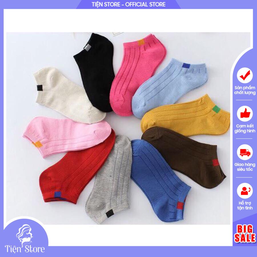 Set 10 Đôi Tất Gân Vintage Cổ Ngắn (Nhiều Màu) [Tiện Store]