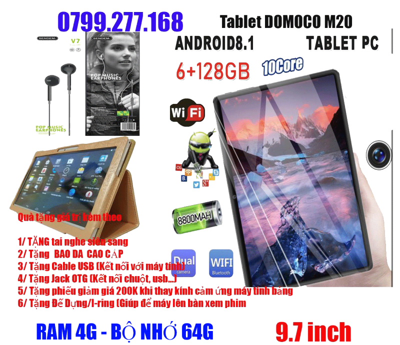 Máy tinh bảng Docomo M20  Android 8.1 RAM 4G  Bộ Nhớ 64G 9.7 inch