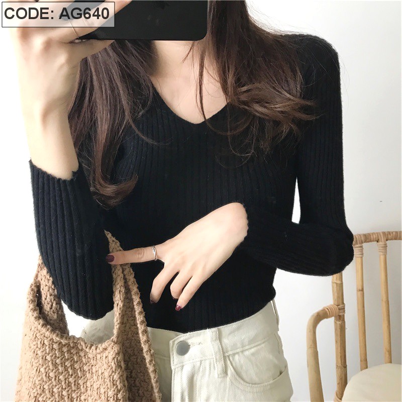 Áo LEN ĐŨA CỔ TIM hàng Quảng Châu chất len mịn, đẹp