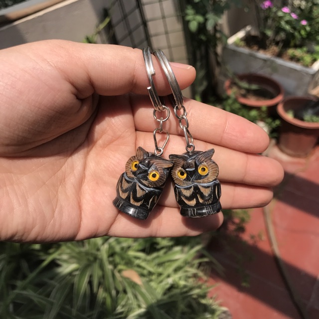 Combo 3 móc khóa Con Cú mèo mini bằng sừng - OTH017