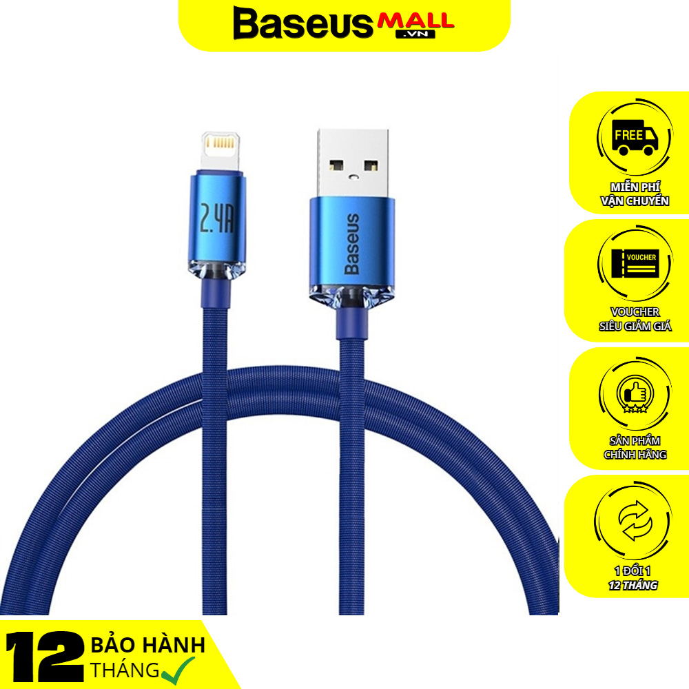Cáp Sạc Baseus Crystal Shine USB to Ln 2.4A | Bện Vải Thời Trang, Bền Bỉ 1.2m/2m