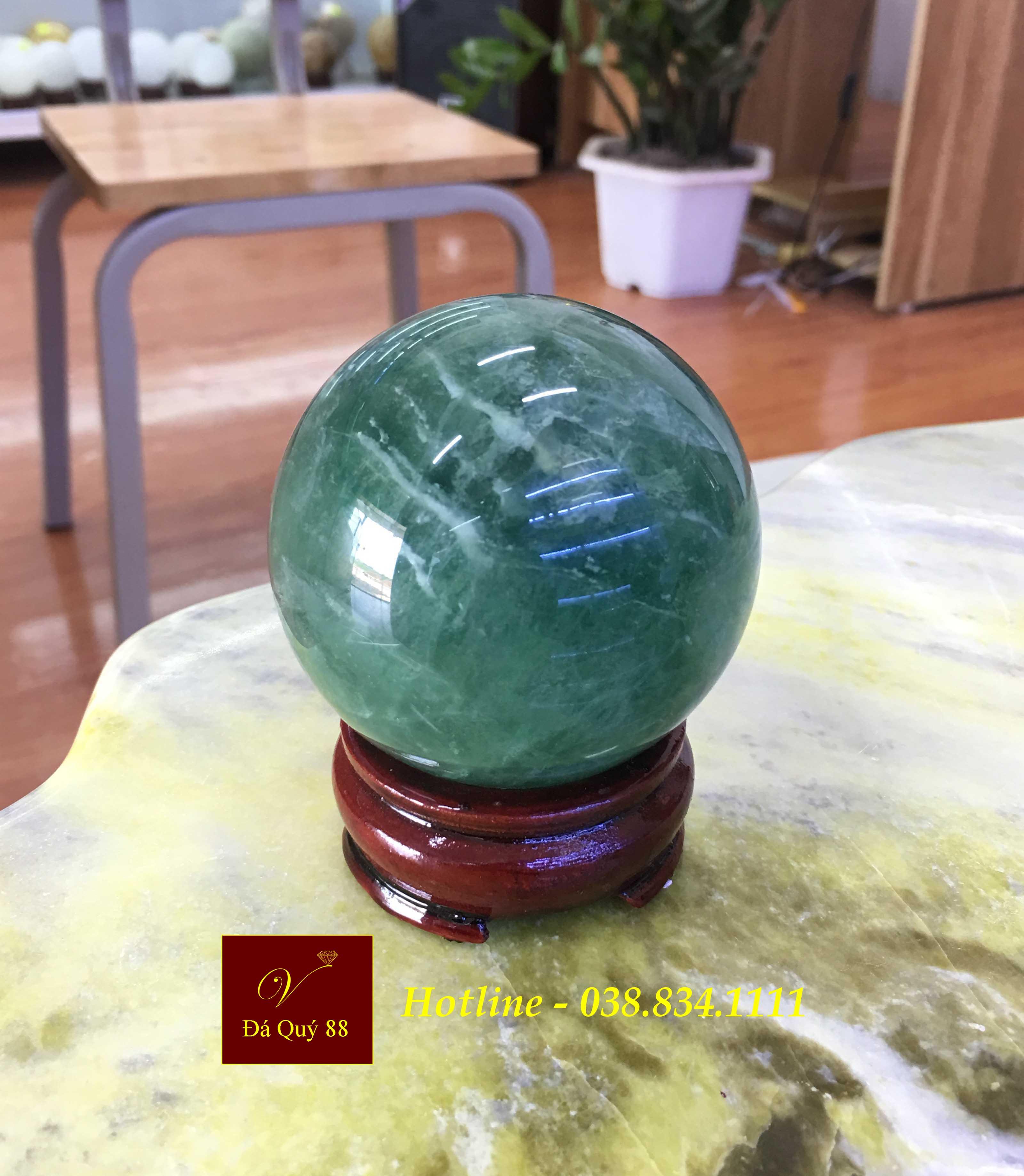 Quả Cầu Phong Thủy Đá Tự Nhiên Fluorite Xanh Đậm Đẹp 6,7cm