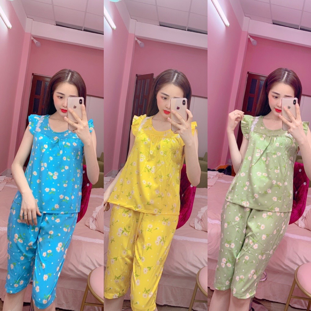 ĐỒ BỘ LỤA HOA CÚC NHÍ PHỐI REN DỄ THƯƠNG (ẢNH THẬT) CÓ SIZE 40-75KG - LUA03