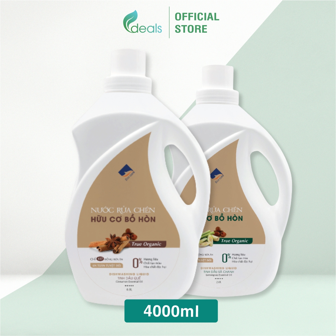 Nước Rửa Chén Bồ Hòn Hữu Cơ ECOCARE 4 lít - Diệt khuẩn, sạch dầu mỡ, bảo vệ da tay và tiết kiệm nước