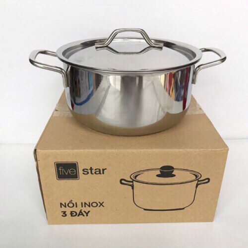Nồi inox 430 3 đáy nắp inox fivestar size 16-18-20-22-24-26-28-30-32-34-36cm