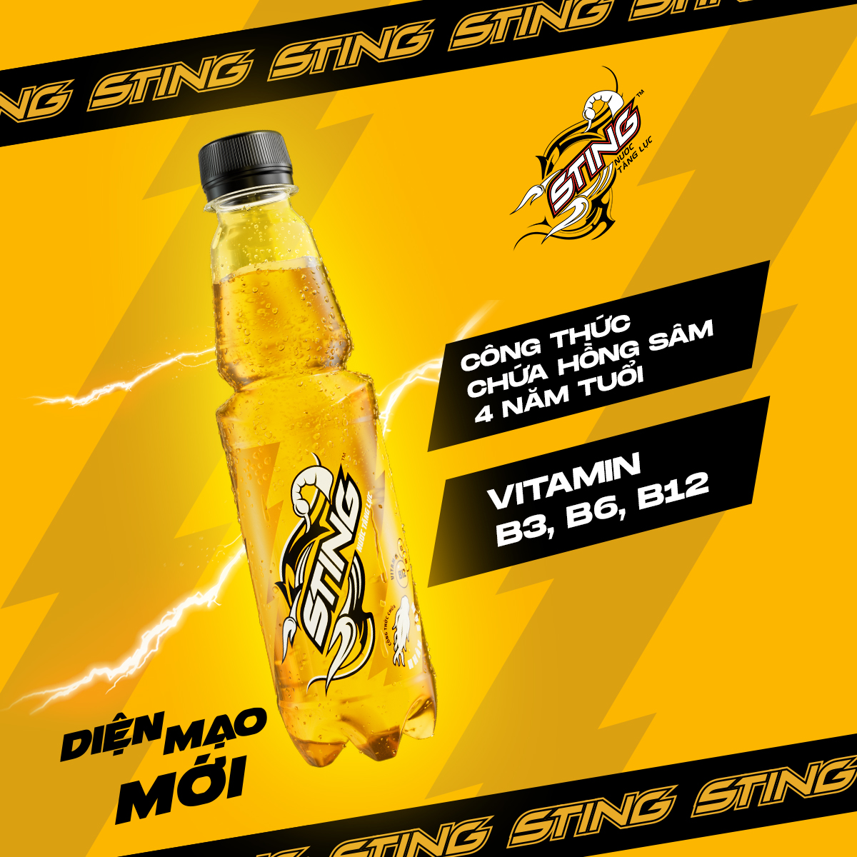 [SALE 15.6] Thùng 24 Chai Nước Tăng Lực Sting Vàng (330ml/chai)