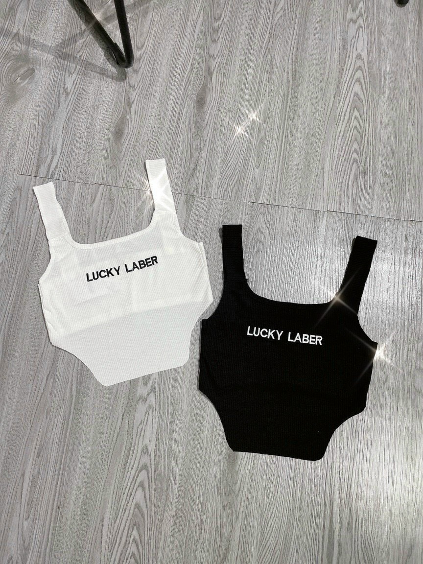 Áo hai dây vuông croptop thêu chữ nhọn trước khoét eo cực xinh , chất thun gân mềm mịn
