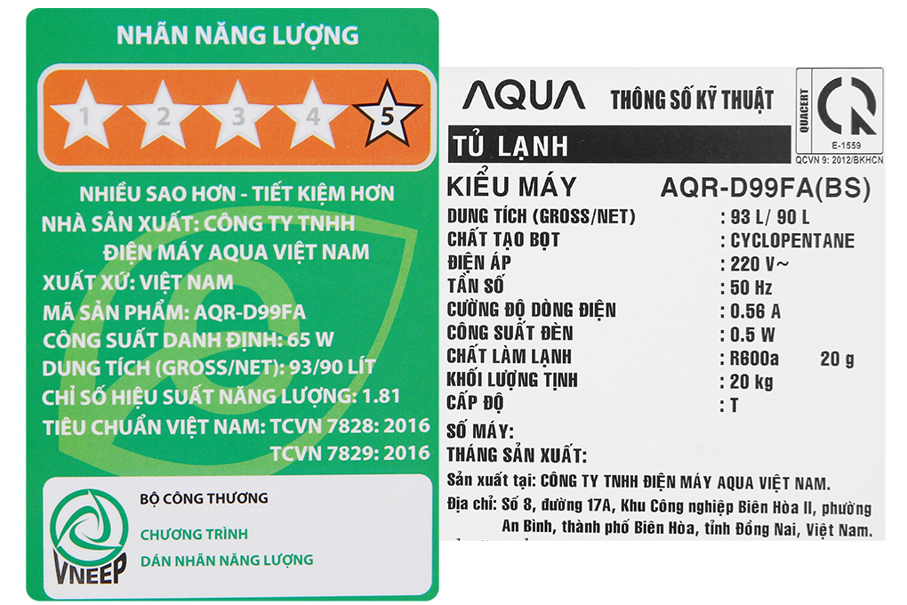 Tủ lạnh Aqua 90 lít AQR-D99FA(BS)