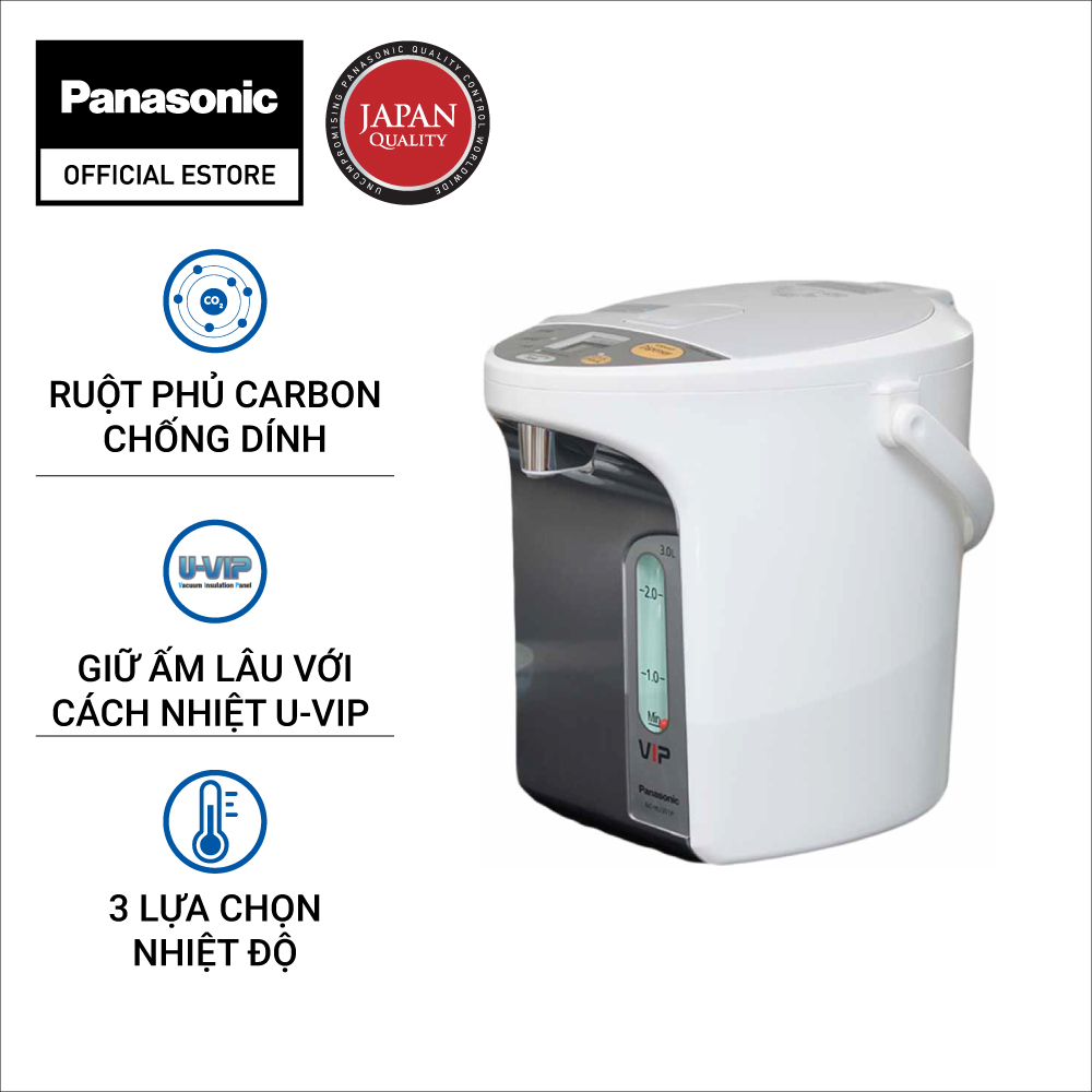 [Trả góp 0%] Bình Thủy Điện Panasonic NC-HU301PZSY - Xuất xứ Thái Lan - Dung tích 3L - Công suất 875W - Ruột bình Carbon Binchotan - Điều khiển điện tử - Cách nhiệt U-VIP - Bảo Hành 12 Tháng - Hàng Chính Hãng