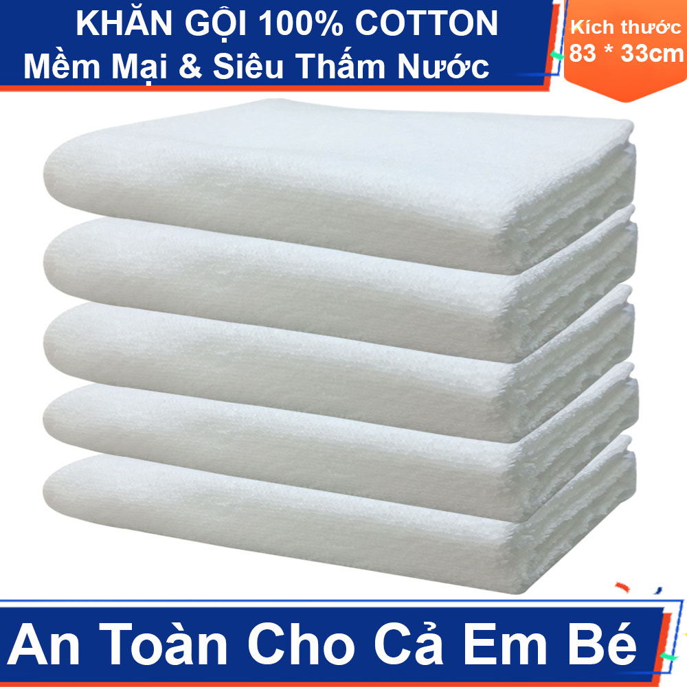 Khăn Gội bestke 100% Cotton Set 5 cái màu trắng size 33cmx83cm Hàng Cao