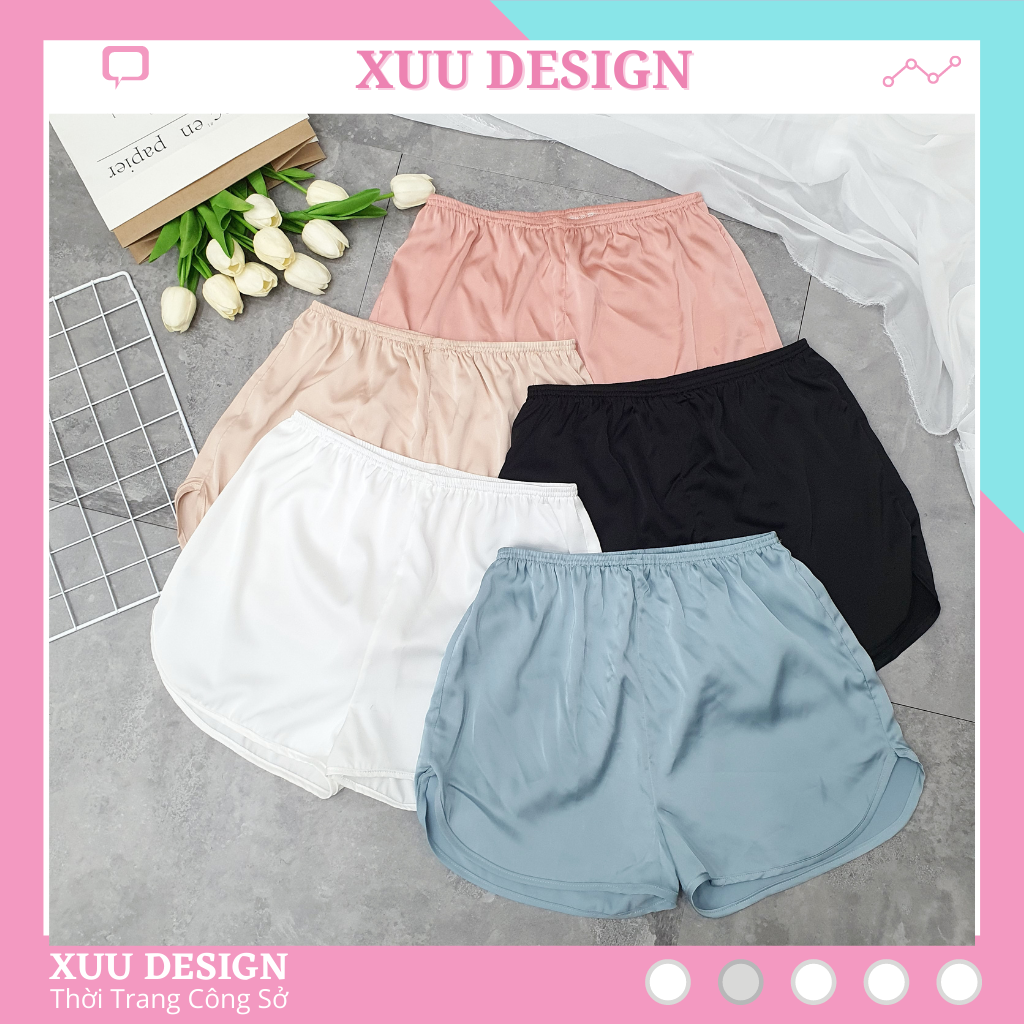Quần đùi nữ mặc nhà lụa cao cấp có size, quần ngủ nữ lưng chun co dãn nhiều màu Xuu Design