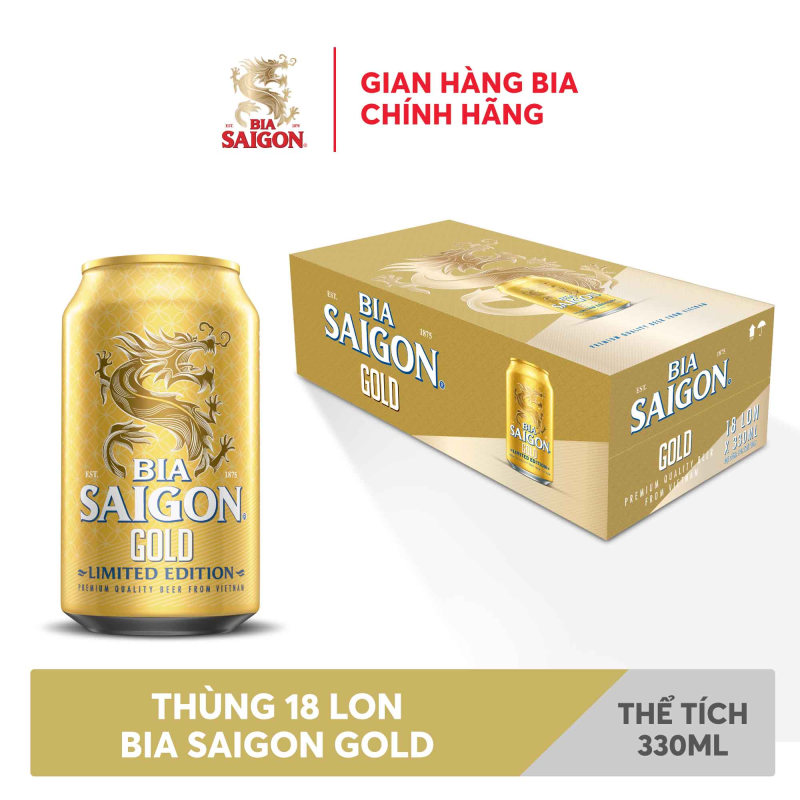Thùng 18 lon bia SÀI GÒN GOLD - SABECO - 330ml/lon