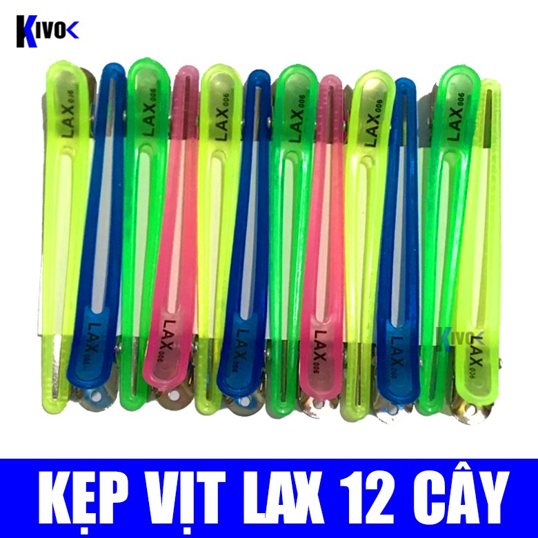 Bộ 12 cây kẹp vịt lax đủ màu - giúp cố định tóc / tóc mái cho bé nam nữ salon - kẹp mỏ vịt cắt tóc / làm tóc nhựa màu - kivo