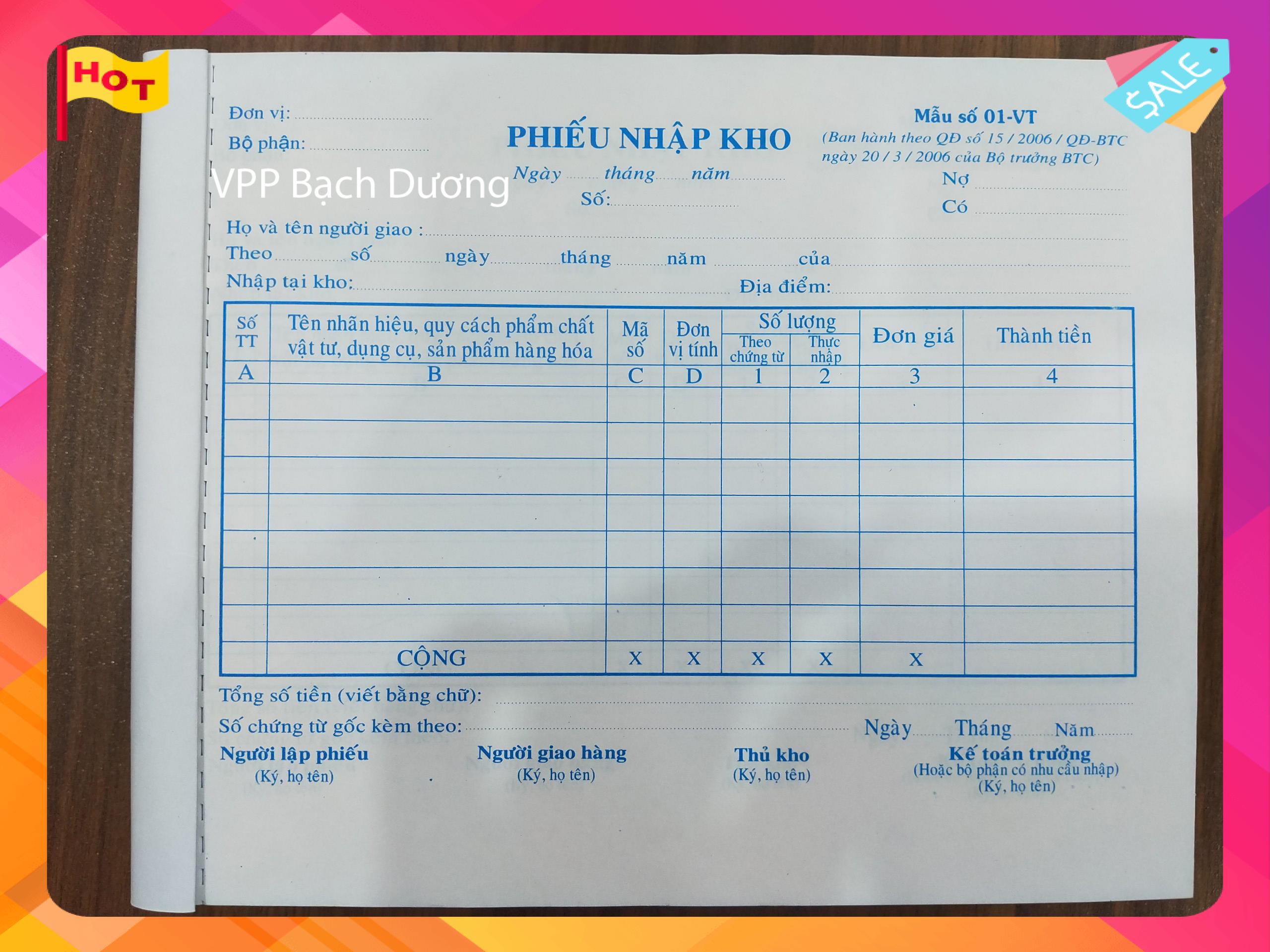 Phiếu nhập kho 3 liên cỡ a5 150 tờ - cuốn