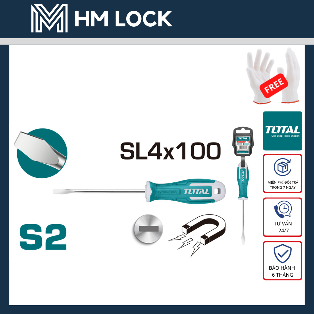 Tua vít dẹp 4x100mm total - hàng chính hãng - tht264100 - hm lock