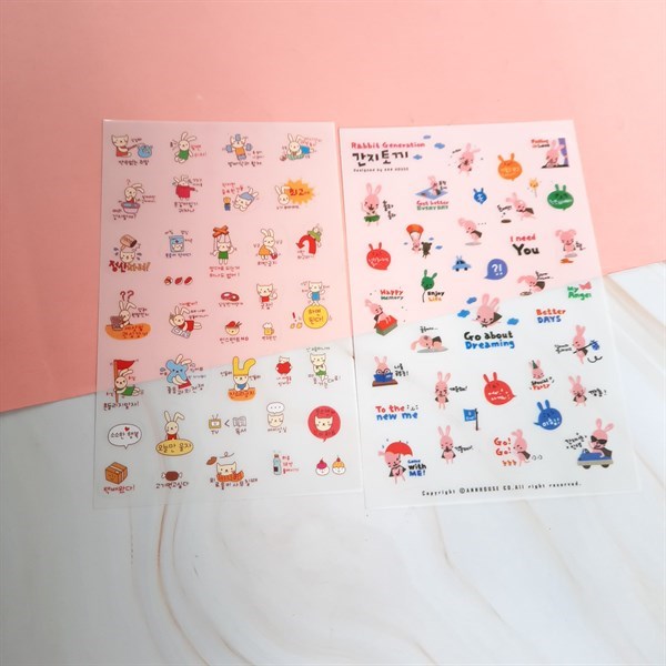 Bộ 6 tấm sticker trang trí - thỏ và mèo