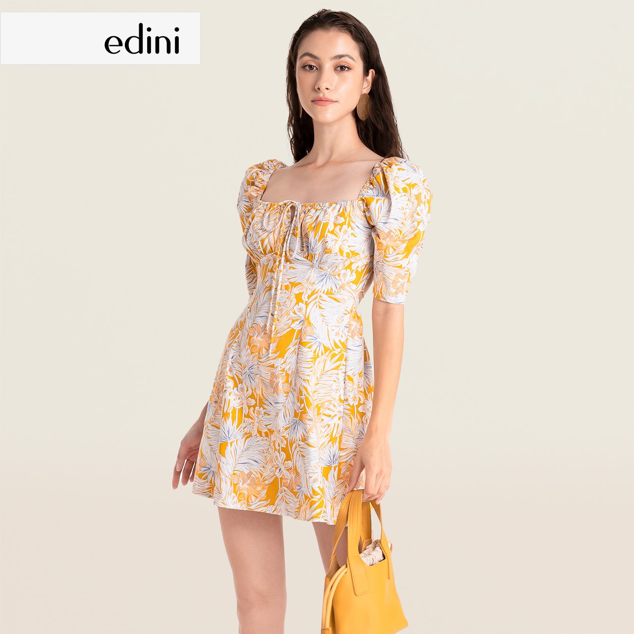 Đầm hoa tay phồng dáng ngắn - edini - d1509