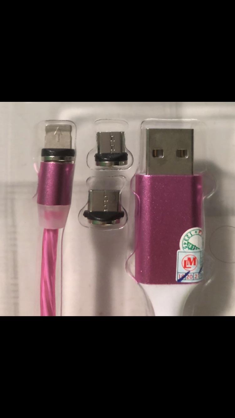 Cáp hít từ có đèn led chạy 3 đầu micro USB, Lightning và Type C