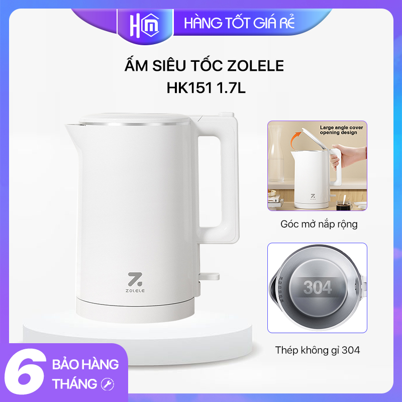 Ấm siêu tốc zolele hk151 1.7l-1800w thép không gỉ 304 hàng chính hãng bình siêu tốc-bản quốc tế