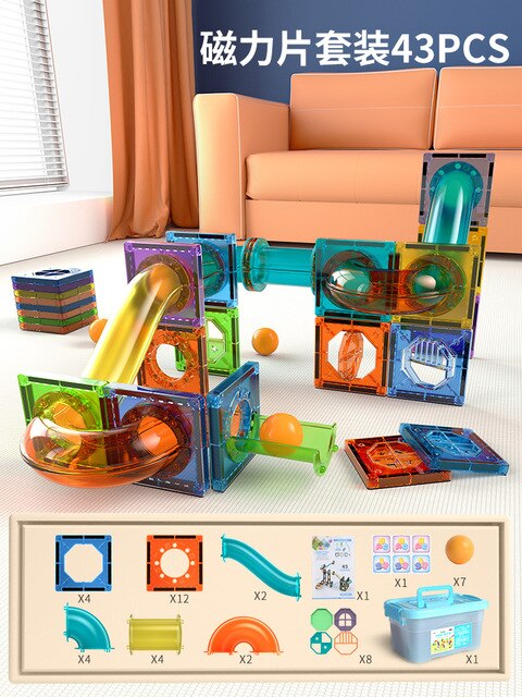 Magnetic Building Tiles 3D Building Blocks Construction Set Marble Run Magnet Blocks for Kids STEM Early Learning Toys Gif