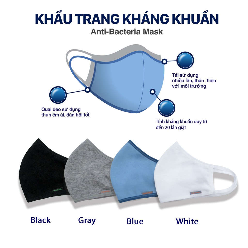 Set 10 Khẩu Trang Vải Kháng Khuẩn Freeman - Cb10