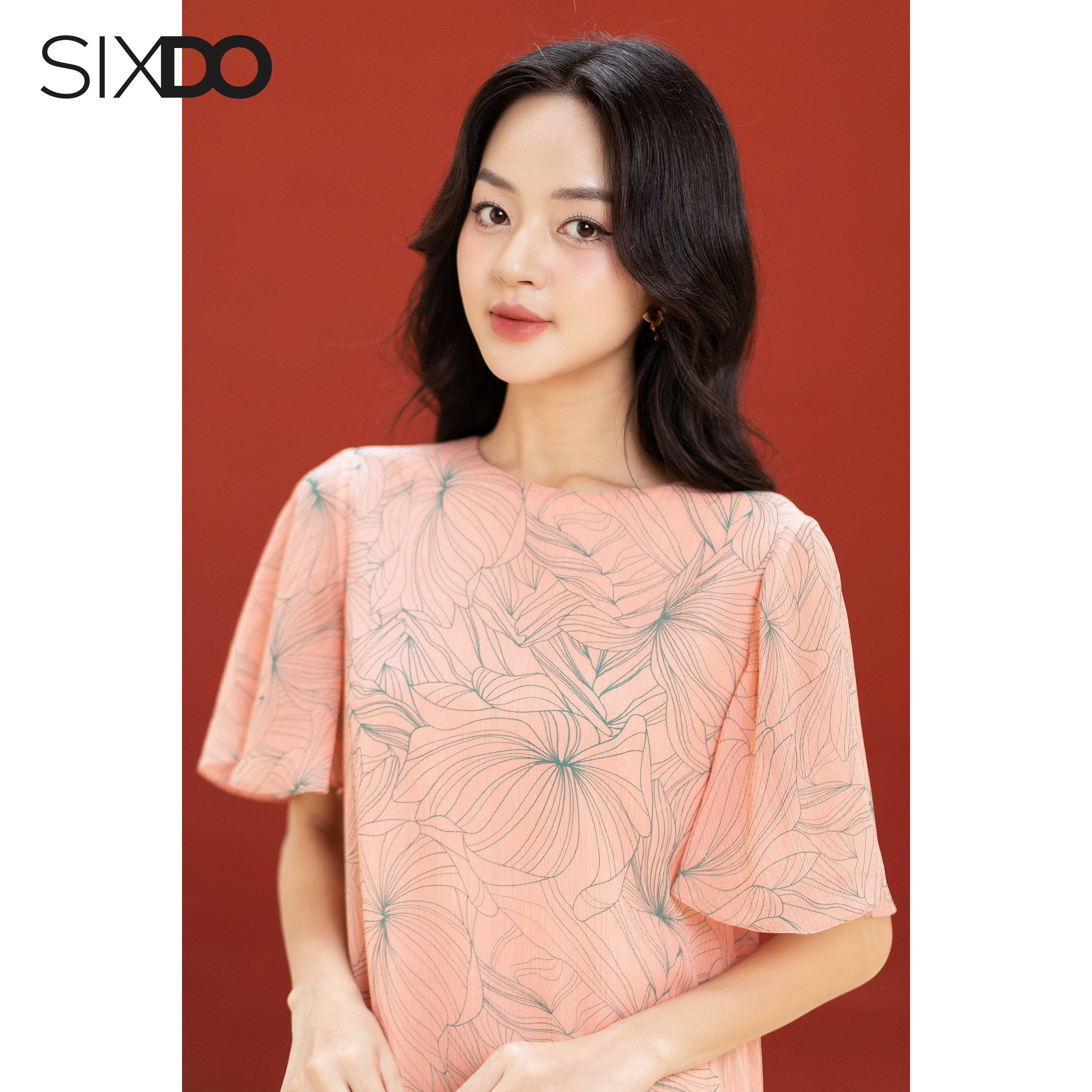 Đầm voan hoa mini cổ tròn SIXDO