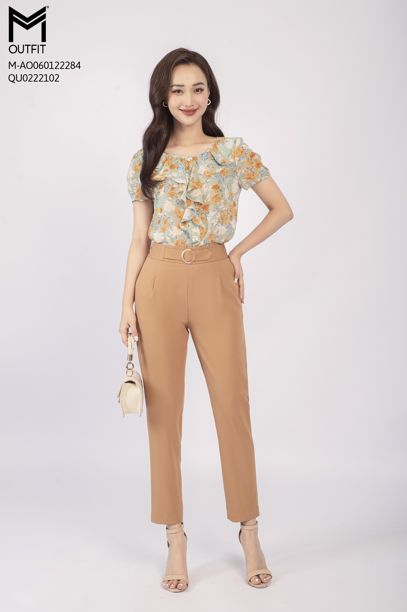 Áo sơ mi cổ tròn, bèo xếp - Mmoutfit