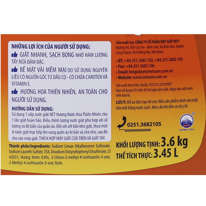 Nước Giặt NET Matic Hương nước hoa 3.6kg