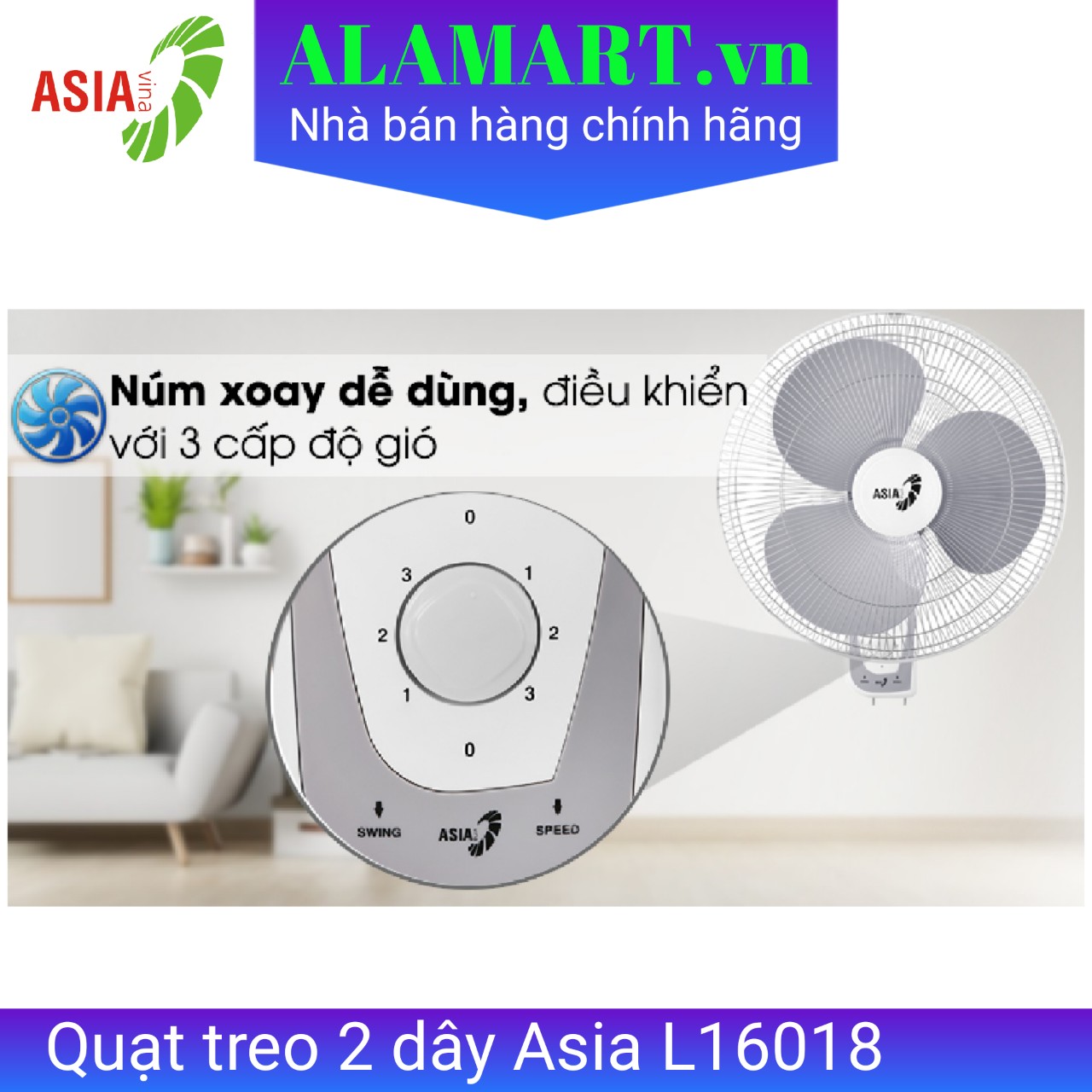Quạt treo tường 2 dây asia L16018