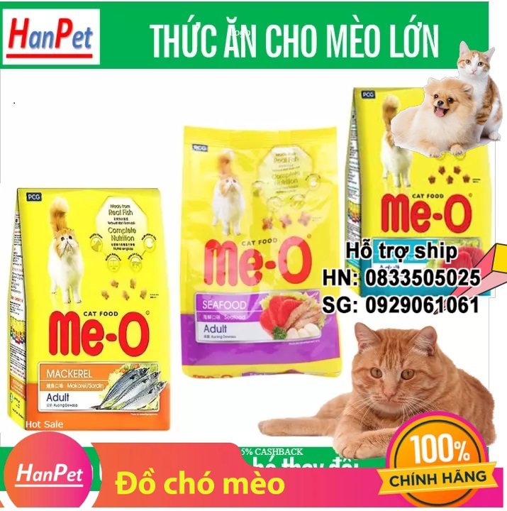 Hanpet - Combo 5 gói ME-O 350gr - thức ăn dạng hạt cho mèo lớn vị CÁ NGỪ - HẢI SẢN ( 201c)