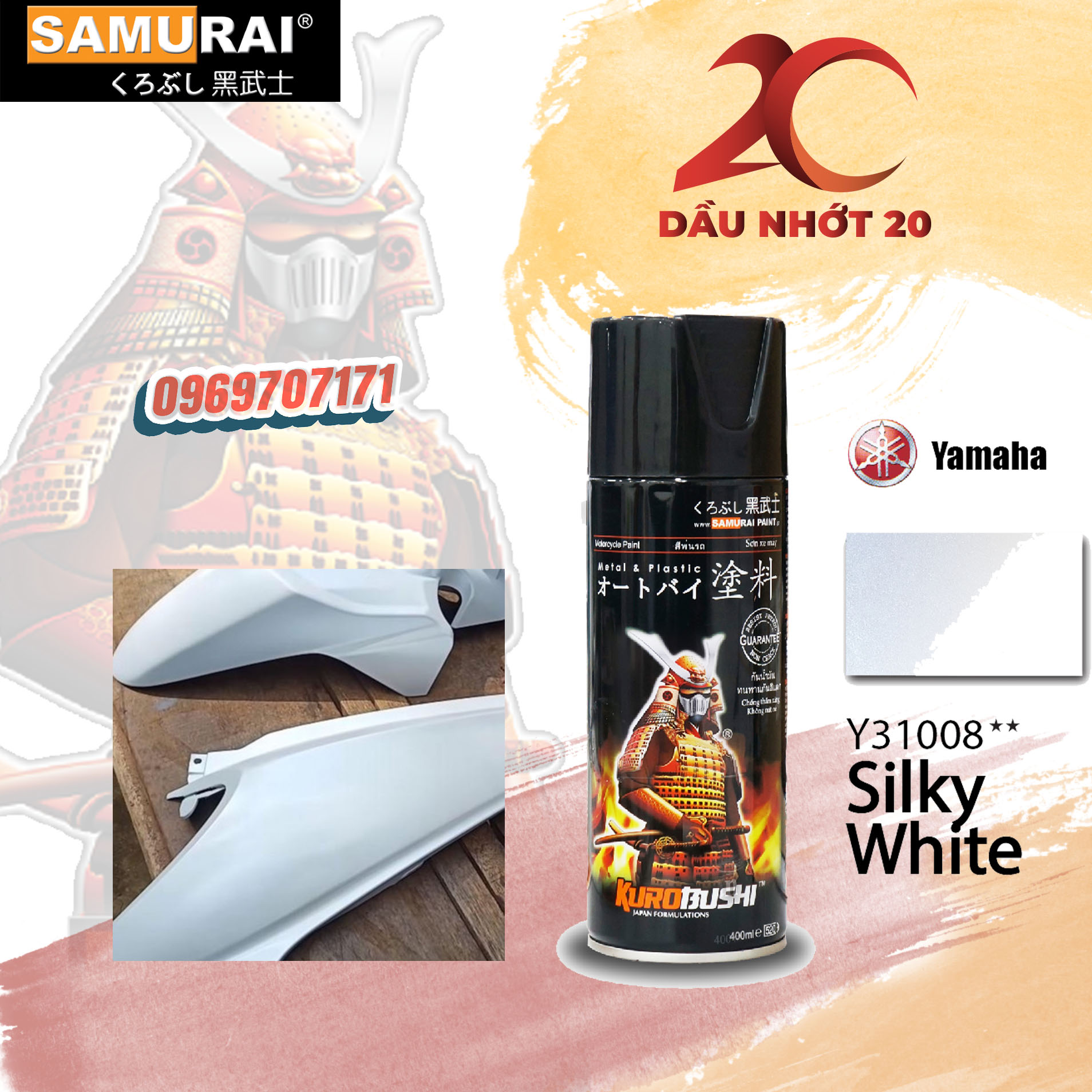 [HCM]Y31008 _ Sơn xit Samurai Y31008 màu trắng mịn