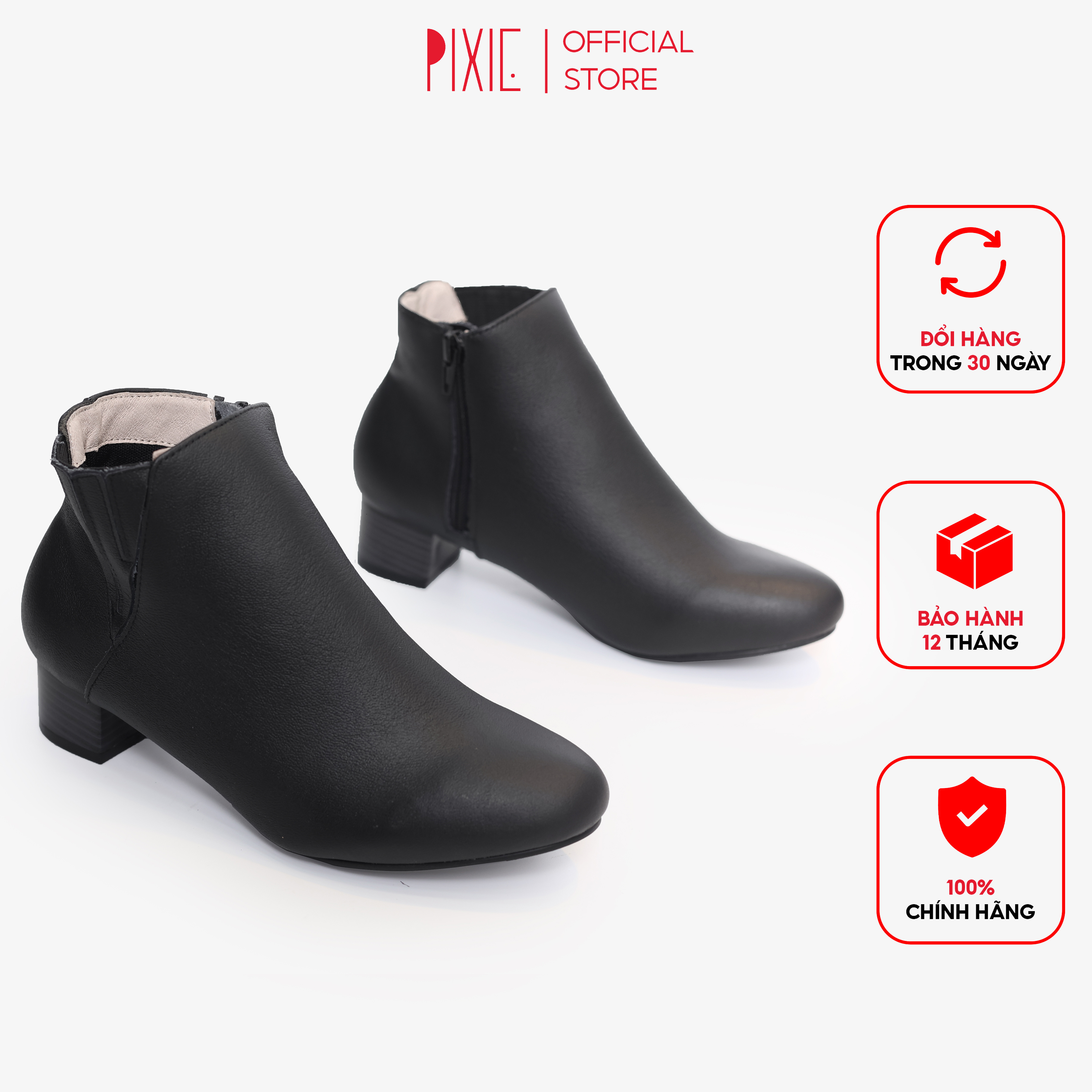 Giày Boot Thấp 3cm Cổ Ngắn Bản Thun Da Thật H008 Pixie818