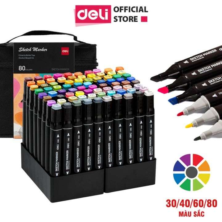 Bút Dạ Marker Chuyên Nghiệp Hai Đầu Deli Kèm Túi Vải Và Đế Họa Cụ Vẽ Tranh Cao Cấp - EC184 - Hình ảnh 9