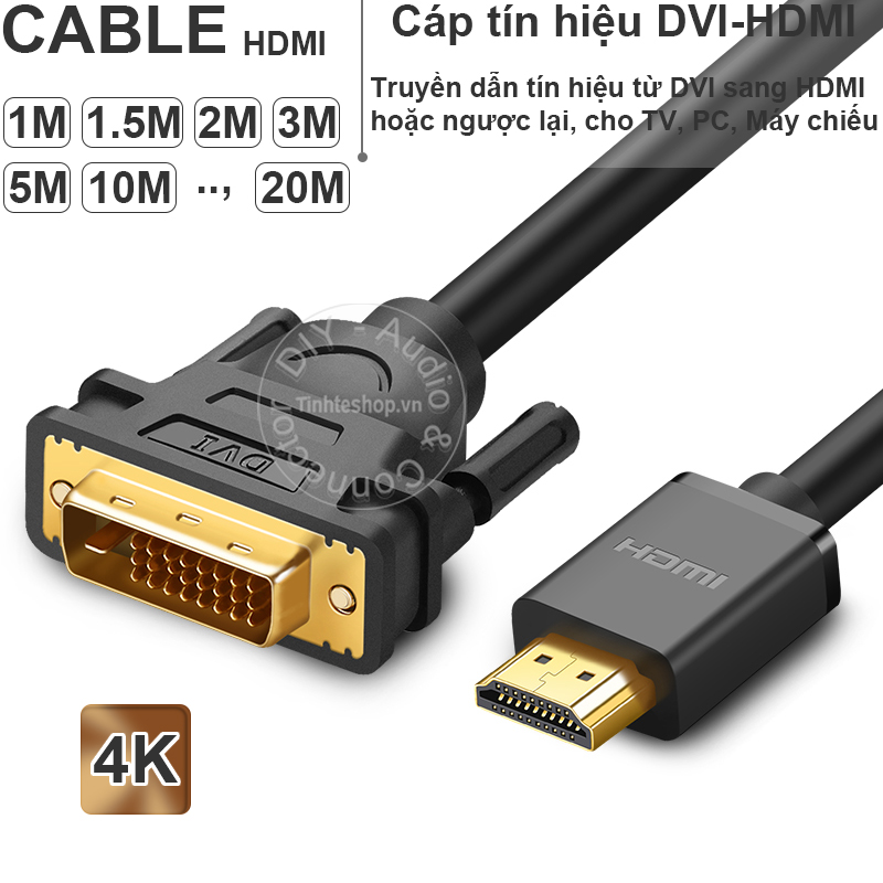Cáp DVI sang HDMI 4K Ugreen HD106 1M đến 5M - Dây HDMI ra DVI cho màn hình TV Máy chiếu