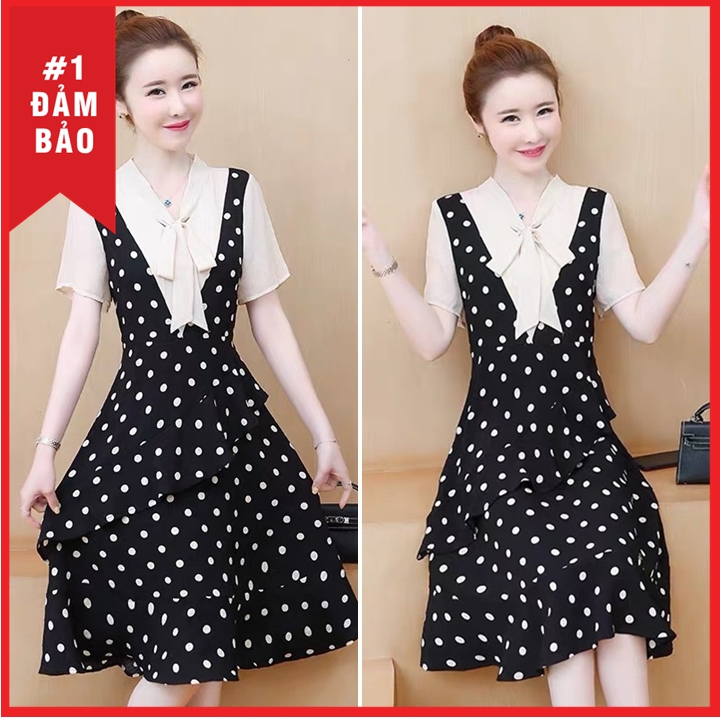 ĐẦM VOAN PHỐI LỤA CHẤM BI SIÊU XINH ĐỦ SIZE 30-72KG - 75665