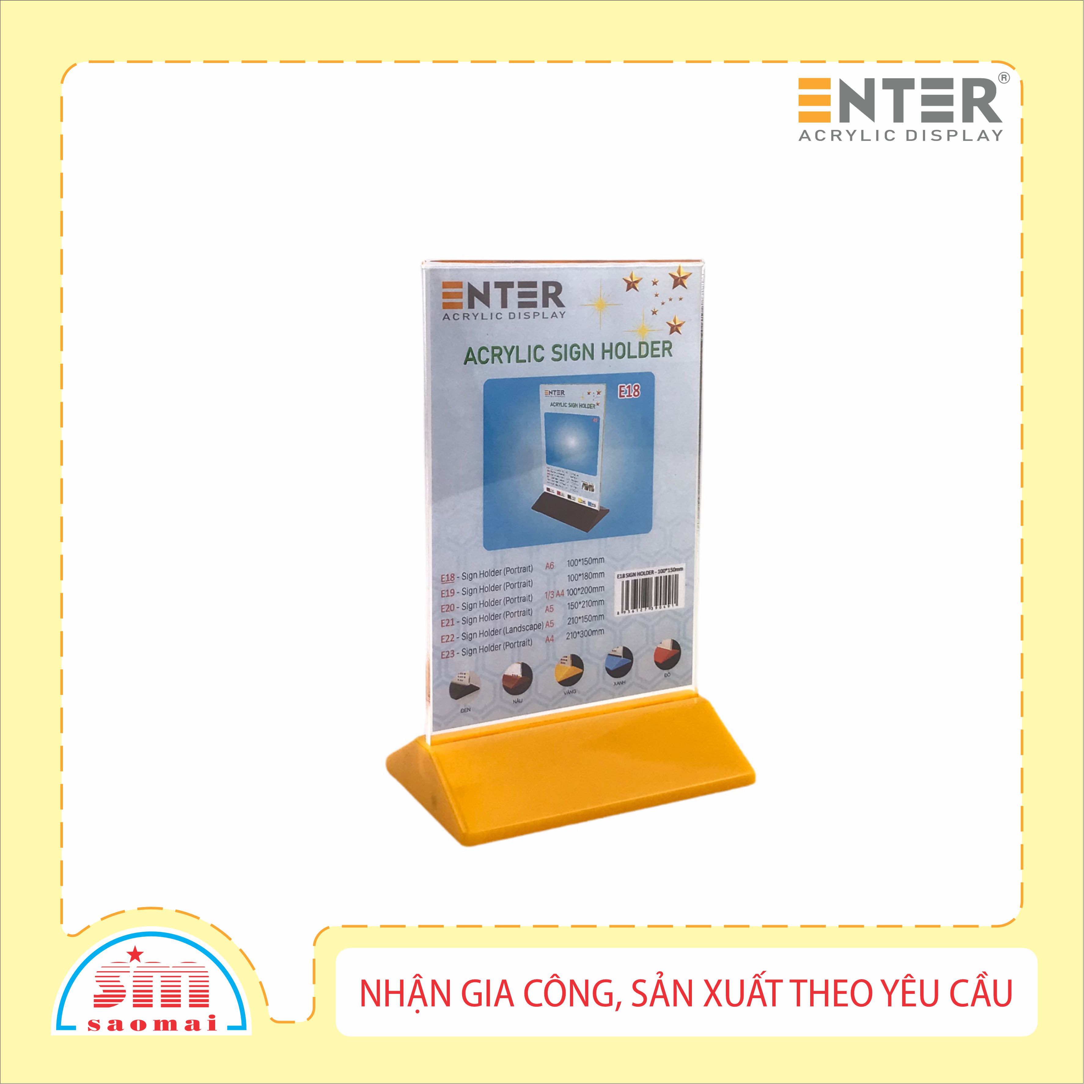 Kệ mica 2 mặt Enter E18 100x150mm đế màu, Kệ menu nhà hàng, Standee mica để bàn, Bảng quét mã QR Code (20)