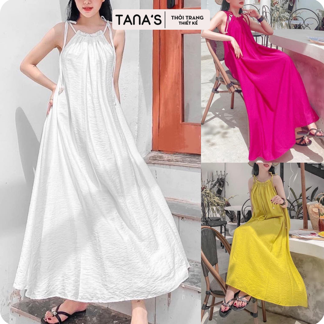 Đầm maxi cổ yếm buộc nơ