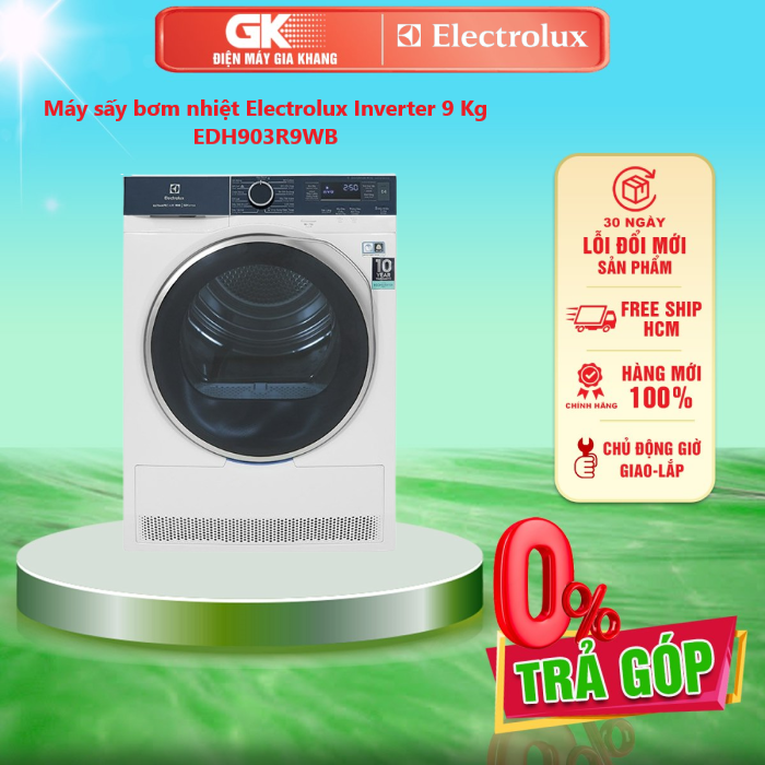 Máy sấy bơm nhiệt electrolux edh903r9wb inverter 9 kg - giao toàn quốc - freeship hcm