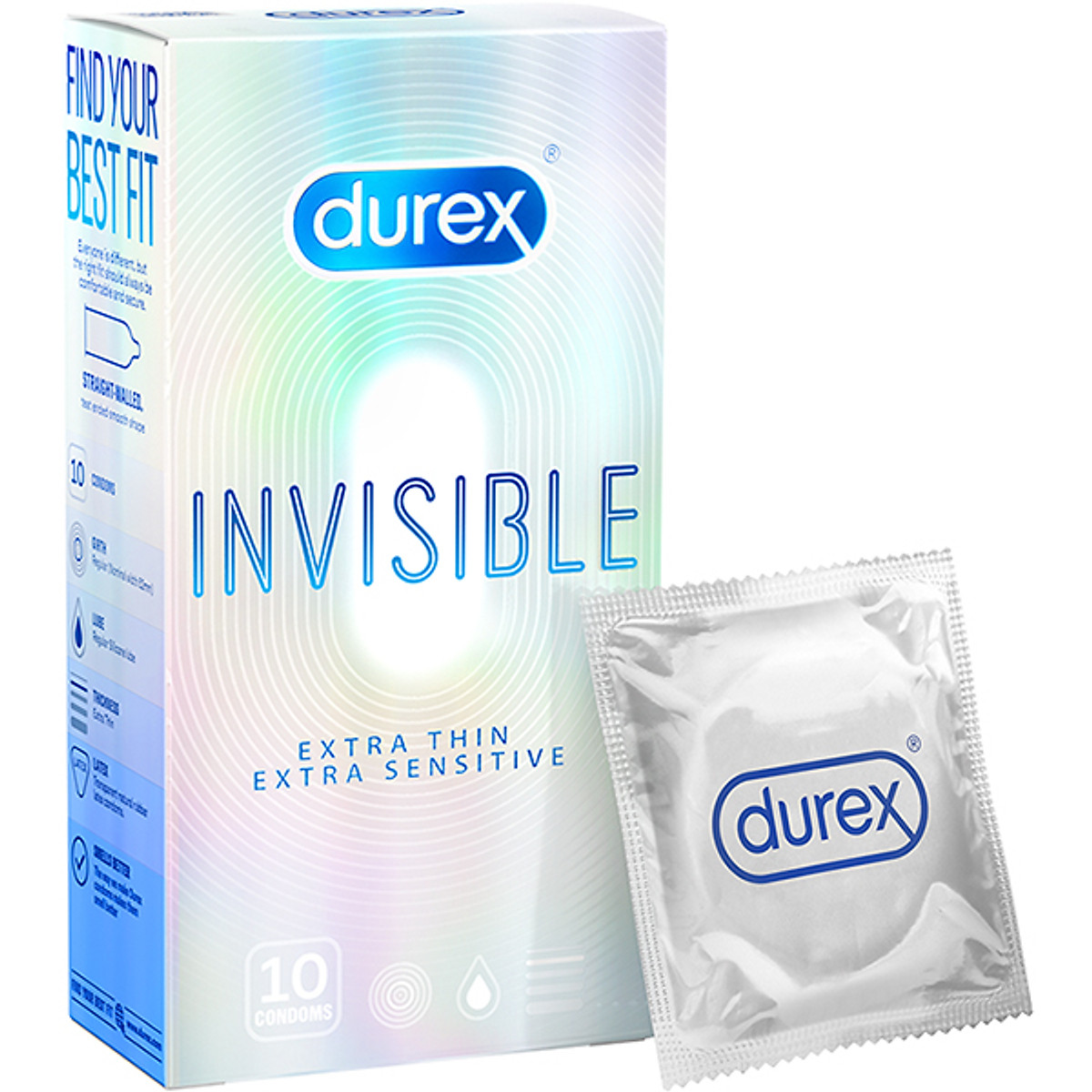 Bao cao su Durex Invisible Extra Thin Extra Sensitive Siêu Mỏng 1 Hộp 10 Bao