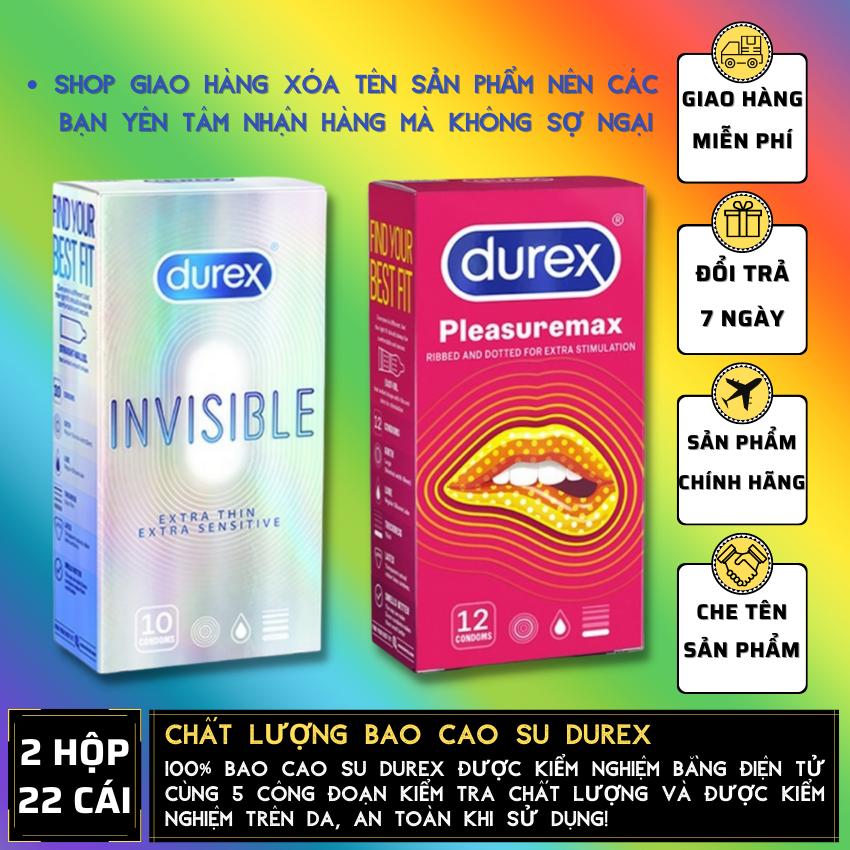 02 Hộp  Bao Cao Su Durex Invisible Extra Thin cực siêu mỏng + Durex Pleasuremax gân gai [Che tên sản phẩm]