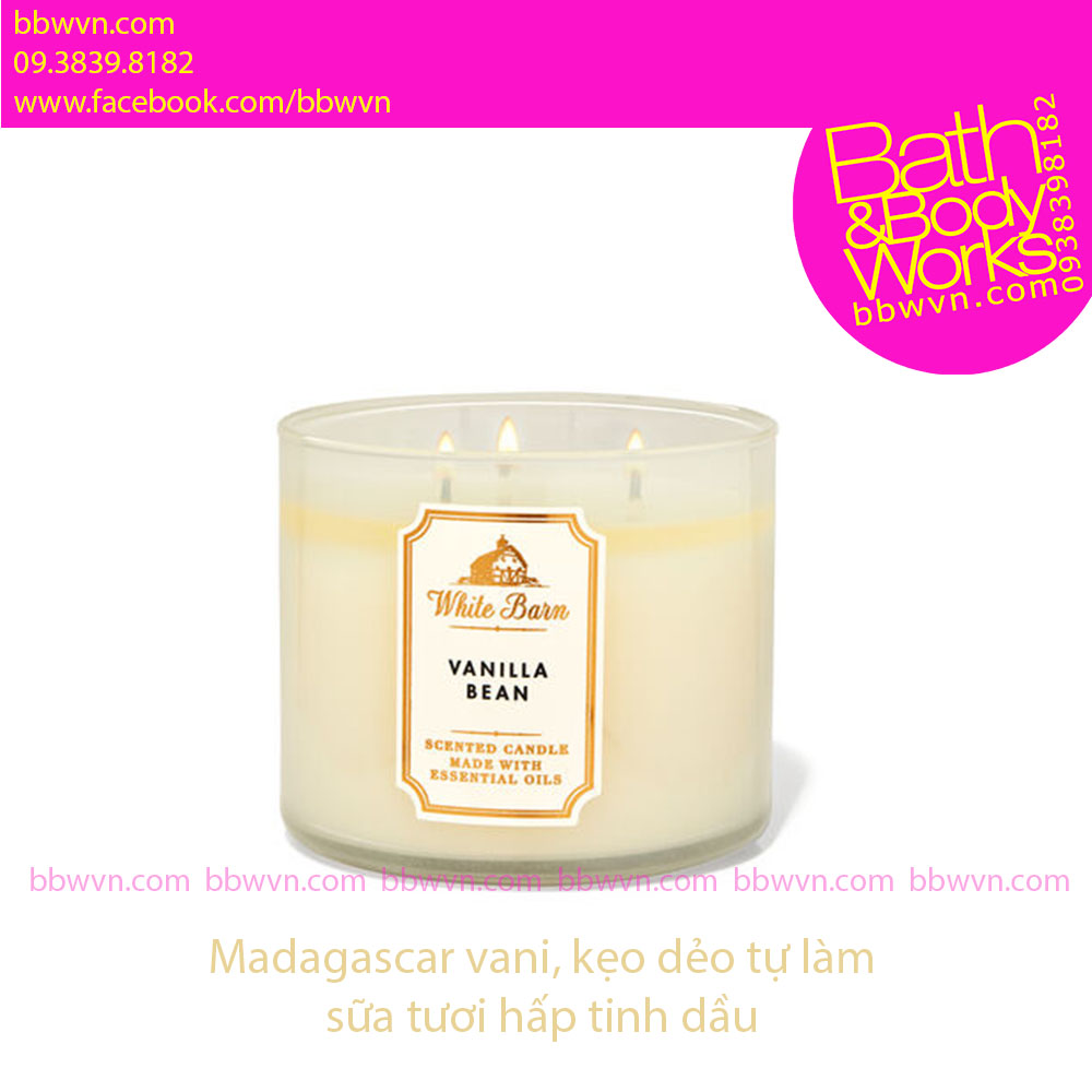 Nến thơm Bath and Body Works Vanilla Bean 3 bấc
