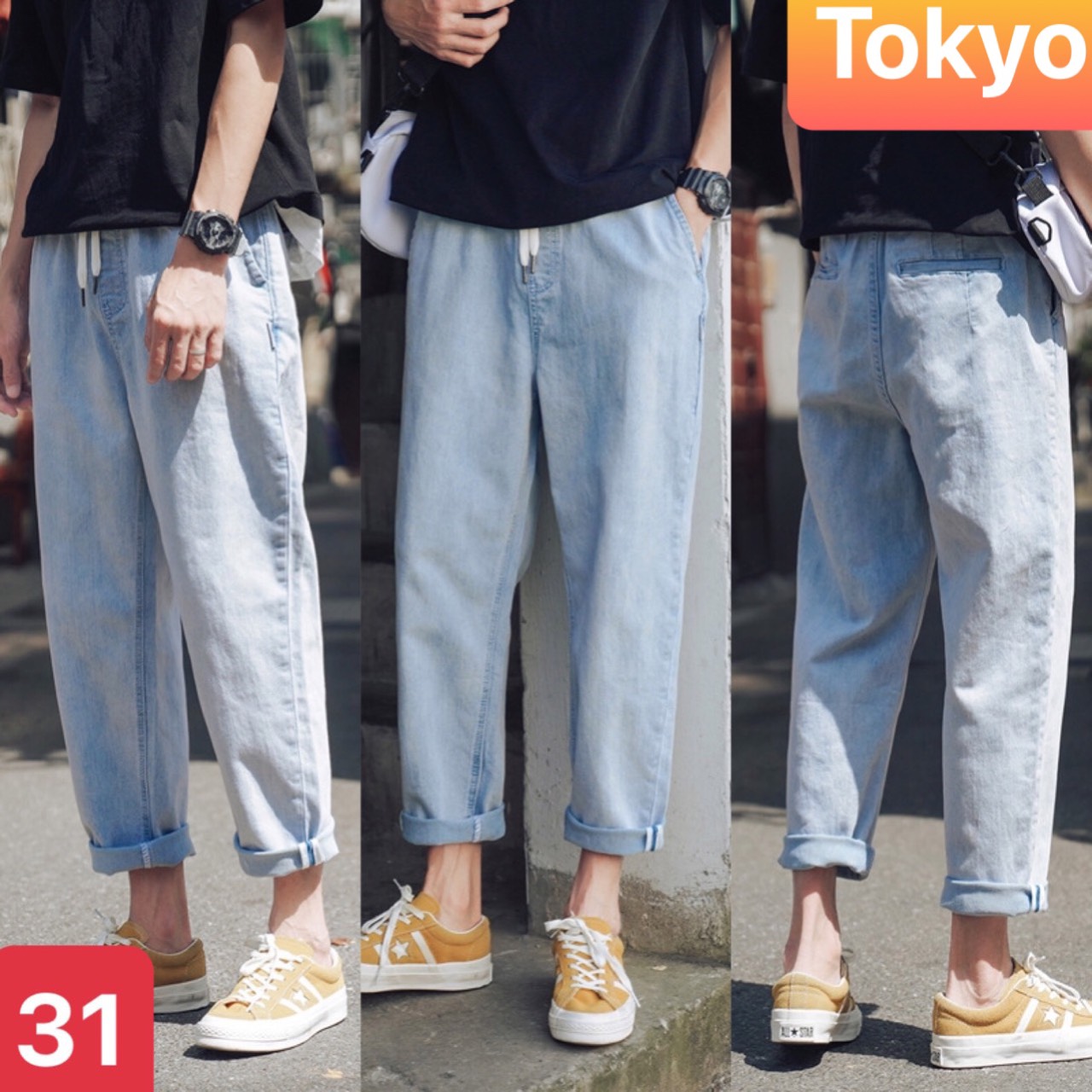 QUẦN BAGGY JEAN NAM CHẤT BÒ XANH LƯNG THUN CẠP CHUN ỐNG RỘNG DÀI SÀNH ĐIỆU HÈ SHIMIRA DB-31 - TOKYO FASHION