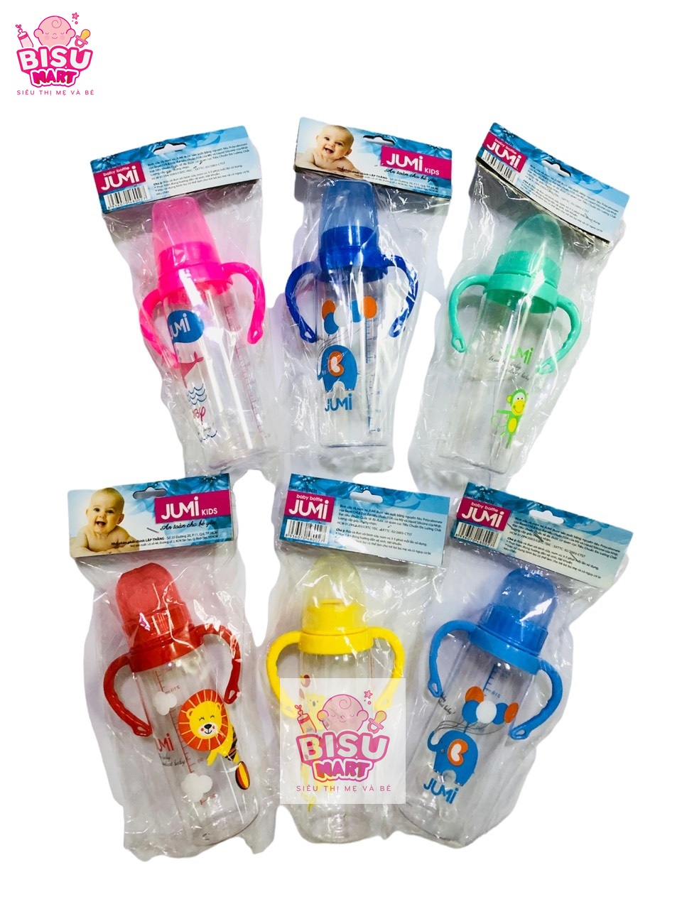 Bình sữa cổ hẹp cho bé JuMi 120ml 240ml có tay cầm