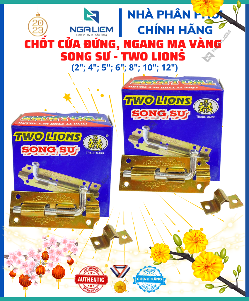 Chốt Cửa Đứng, Ngang Mạ Vàng Song Sư - Two Lions