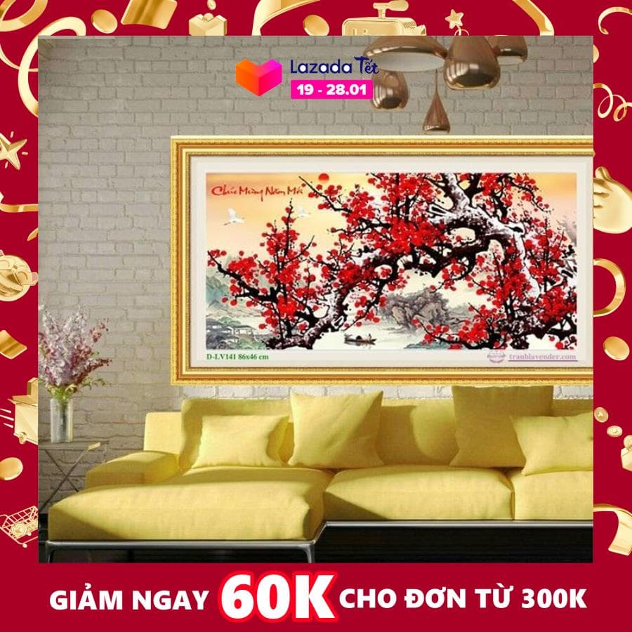 Tranh đính đá mẫu mới Chúc Mừng Năm Mới-KT: 86x46