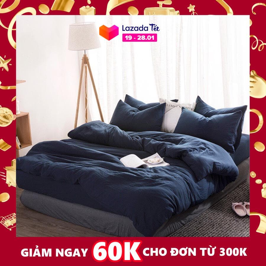TRỌN BỘ 4 MÓN CHĂN GA GỐI ĐŨI COTTON NHẬP MÀU XANH THAN, SANG TRỌNG, CAO CẤP