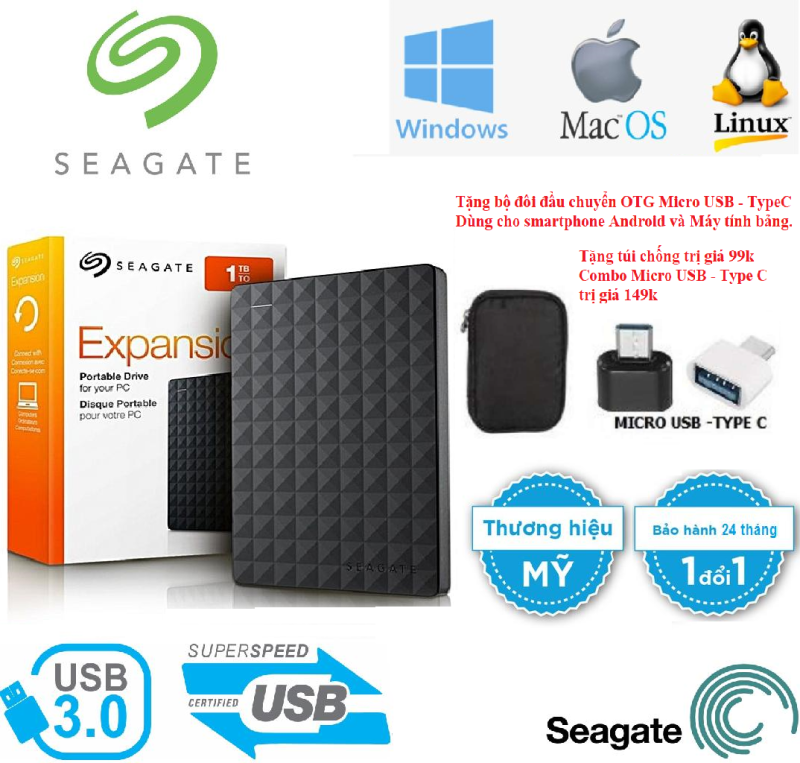 Bảng giá Ổ cứng di động Seagate Expansion 160gb/250gb/320gb/500gb/750gb/1tb - Bảo hành 24 tháng Phong Vũ