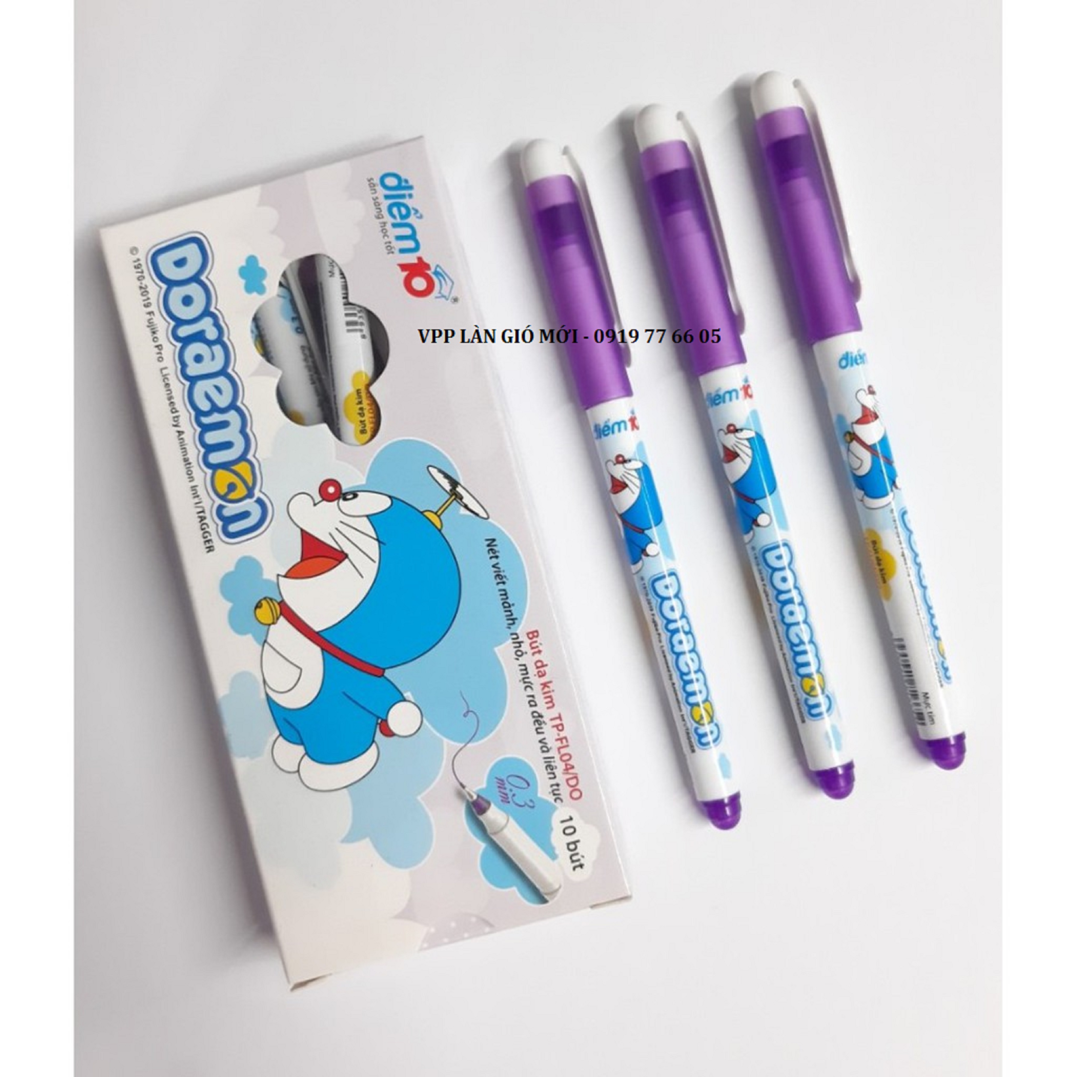Hộp 10 bút lông kim thiên long-doraemon fl-04/do mực tím vpp làn gió mới