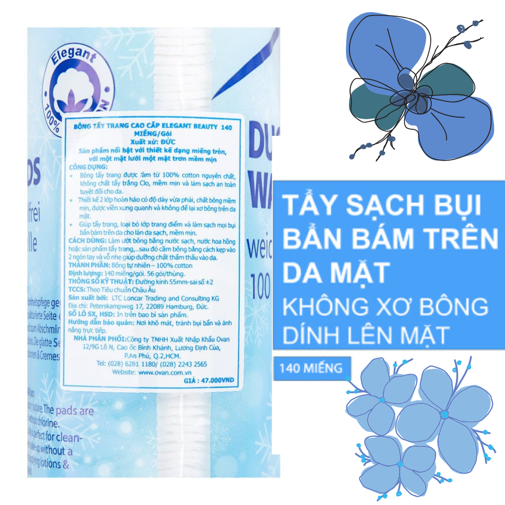 Bông tẩy trang Elegant Beauty - Đức 140 Miếng