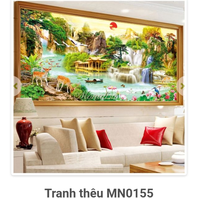 (Có hình thành phẩm)Tranh Thêu Chữ Thập Phong Cảnh Sơn Thủy Hữu Tình - Kích Thước 160*70cm Mẫu này cam kết đẹp từng cọng chỉ.